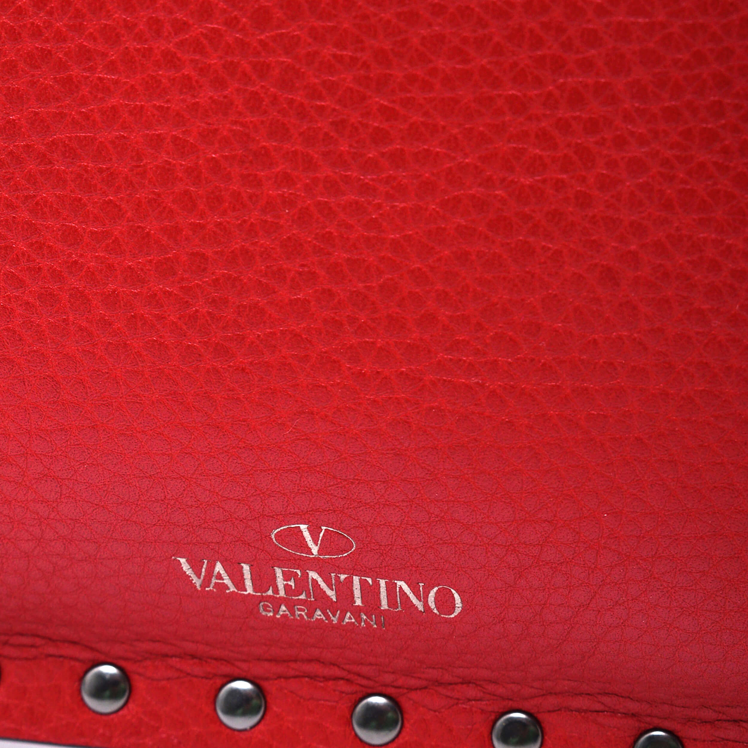 Valentino - Red Grained Leather Rockstud Clutch